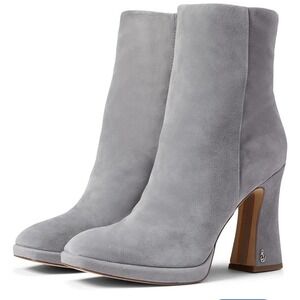 Chic Sam Edelman Jaye Suede Chunky Heel Fashion Boots Womens Size 11 River Rock